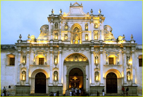 66 Antigua -  Catedral de Santiago at dusk