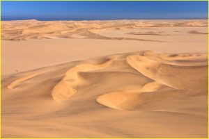 Namib Desert near Swakopmund with Atlantic Ocean in background