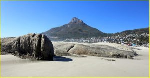 Camps Bay beach with Signal Hill near Cape Town