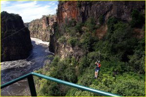 Ziplining over Zambezi River