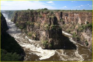 Batoka gorge of Zambezi River near Victoria Falls seen from Zimbabwe side, opposite bank - Zambia