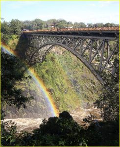 Victoria Bridge near Victoria Falls seen from Zimbabwe side - Zambia opposite bank