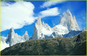 Massif Mt. Fitz Roy (Mt. Fitz Roy, Cerro Poincenot and Aguja Saint Exupery - right to left) Argentina