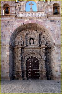 Baroque portal of Iglesia de San Lorenzo de Carangas, Potosi