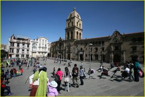 Crowds on Plaza San Francisco - focal point of La Paz