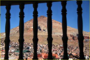 Cerro Rico towering over Potosi. Historians estimate that several millions of local Indians and black slaves died in its silver mines over couple of centuries.