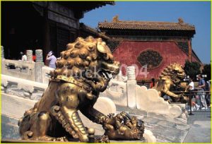 Gilt Bronze Lions in Front of Ningshoumen Gate, Forbidden City, Beijing