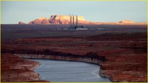 Lake Powell and Navajo power generating station near Page, Arizona