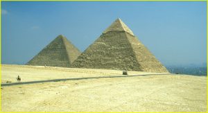 The Great Pyramid of Khufu (Cheops) (right) and Pyramid of Khafre (Chephren), Giza