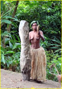In Lowinio "kustom" village (Yakel tribe), Tanna, Vanuatu. This is a "live" village, although tribe people dress-up and dance for tourists