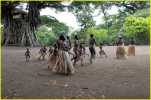 In Lowinio "kustom" village (Yakel tribe), Tanna, Vanuatu. This is a "live" village, although tribe people dress-up and dance for tourists