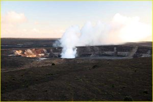 Smoking Halemaumau Crater in Kilauea Caldera, Hawaii Volcanoes National Park, Big Island