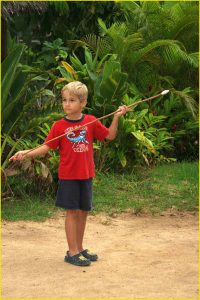 Throwing a spear, Polynesian Cultural Center, Oahu
