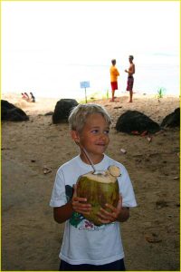Coconut juice served, Kee Beach, Kauai