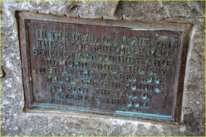 Gun and plaque marking the place of infamous meeting between the traitor Benedict Arnold and a British emissary in Haverstraw