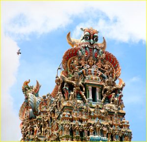 Roof of one of 4 main gopurams of Manakshi Sundareshvara Temple in Madurai, Tamil Nadu