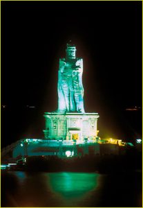 Statue of Thiruvalluvar at Cape Comorin by night, Tamil Nadu
