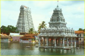 Temple and tank in Suchindram, Tamil Nadu