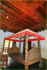 Medicine bed carved from 64 different types of wood in the Prayer Hall in the Padmanabhapuram Palace, Tamil Nadu
