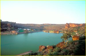 Panorama of Badami lake, Karnataka