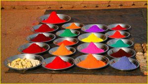 Piles of kumkun at Orchha market, Madhya Pradesh