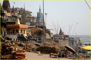 Sacrilegious picture of the Manikarnika Ghat, the main burning ghat in Varanasi, Uttar Pradesh