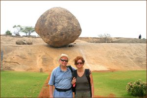 Balancing rock (Krishna's Butter Ball) in Mamallapuram (after a visit to a temple)