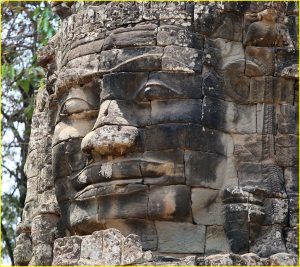 Enigmatic stone face of the Bayon Temple, Cambodia