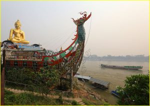 Buddha statue at Phra ChiangSaen Si at the edge of Mekong, Sop Ruak (Golden Triangle), Thailand