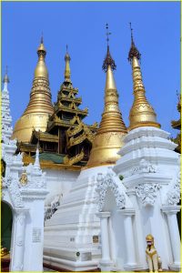 Stupas at Shwedagon Paya (Pagoda), Yangon, Myanmar
