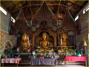 Trio of Buddhas in Thaung Thut Paya at Inle Lake, Myanmar