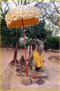 Nandi - mount of Hindu god Shiva at base of Phnom Bakheng Temple, Angkor, Cambodia