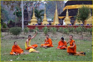 Young disciples at Wat Tham Pla temple (Monkey Cave temple), Mae Sai region, Thailand