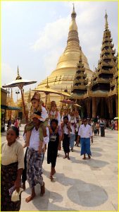 Initiation ceremony (shinbyu) for young monks, Shwedagon Pagoda, Yangon, Myanmar