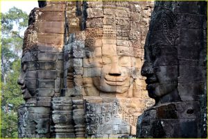 Enigmatic stone faces of the Bayon, Angkor, Cambodia