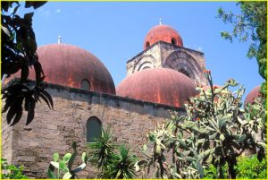 Red domes of San Giovanni degli Eremiti, Palermo, Sicily