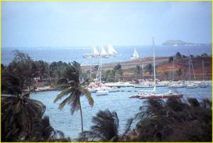 Port Clifton on Union Island. Palm Island in the background
