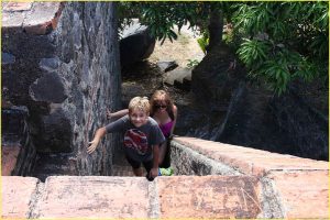 Scaling walls of an old fort on Las Isletas