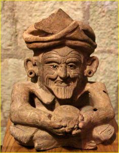 A clay figurine, one of the Zapotec/Mixtec treasures unearthed recently at Monte Alban (Museum of Oaxacan Cultures, Oaxaca city)