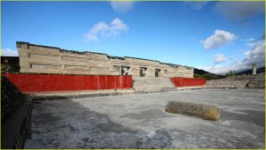 One of the courtyards at Mitla, one of the most important Zapotec religious centers