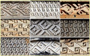 Collage of some of the characteristic geometric decorative mosaics patterns at Mitla