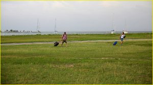 Watching for landing airplanes at El Porvenir Island airport
