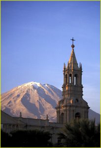 Arequipa Cathedral and Volcano Misti