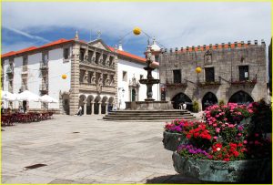 Praca da Republica in Viana do Castello with Misericordia and old Town Hall (Pacos do Concelho)