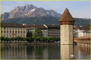 Chapel Bridge with Pilatus in the background, Lucerne