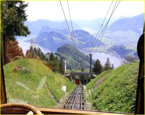 Riding cogwheel railway down Mt. Pilatus