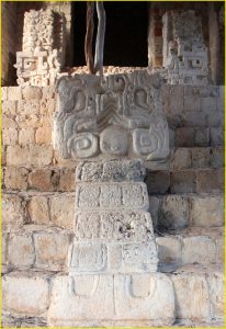 Stucco skulls on the main pyramid of Ek Balam