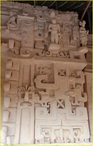 Stucco figures on the main pyramid of Ek Balam