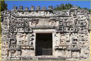 Doorway to Palacio Principal representing Itzamna (God Creator) as an rattlesnake with its jaws open, Hochob