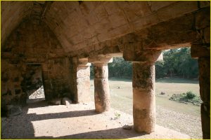 Vaulted room with round columns in El Palacio, Sayil
